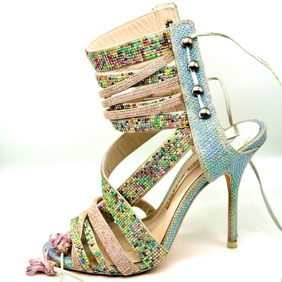 Sophia Webster Multicolor Rhinestone Gladiator Lace‑Up Heels | Size 7 - Picture 3 of 3